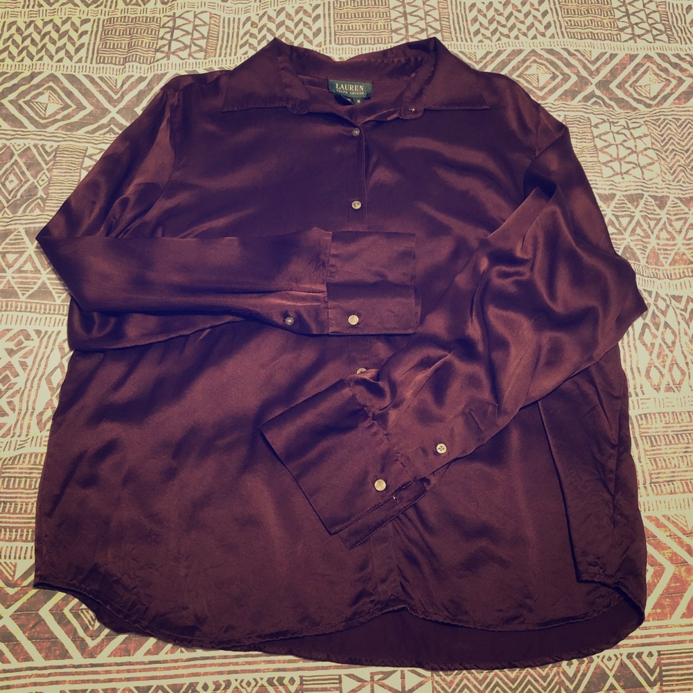 Ralph Lauren size 16 burgundy silk button down top
